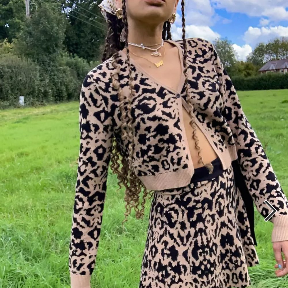 Tie front cardigan in animal print